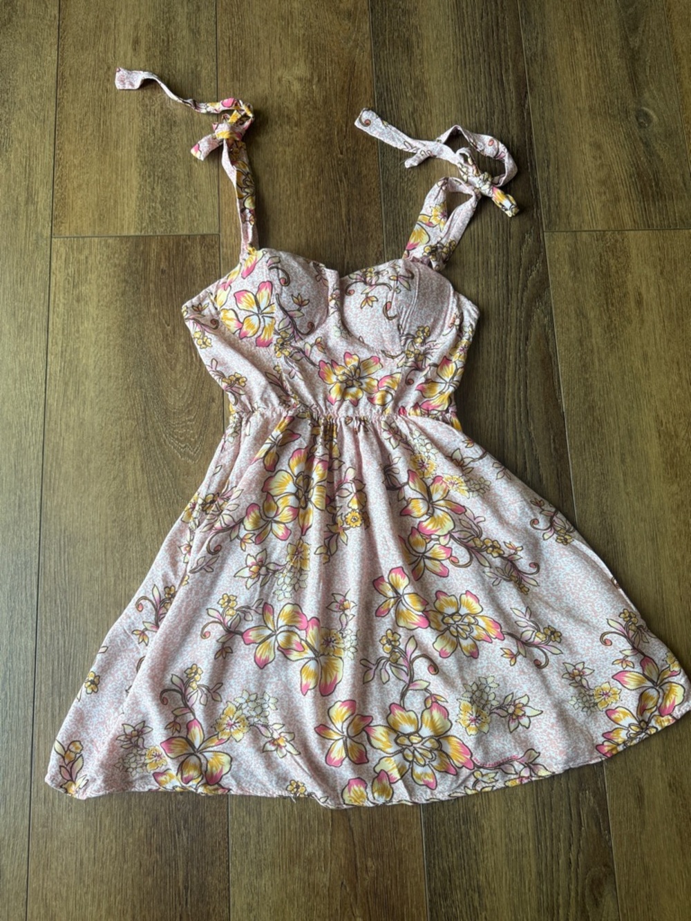 Floral Tie-Shoulder Sundress in Pink and Yellow